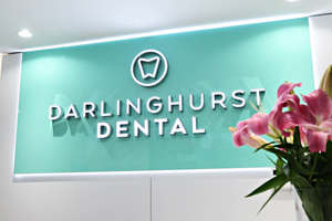 Dental Practice Reception Sign - Darlinghurst Dental with tooth logo